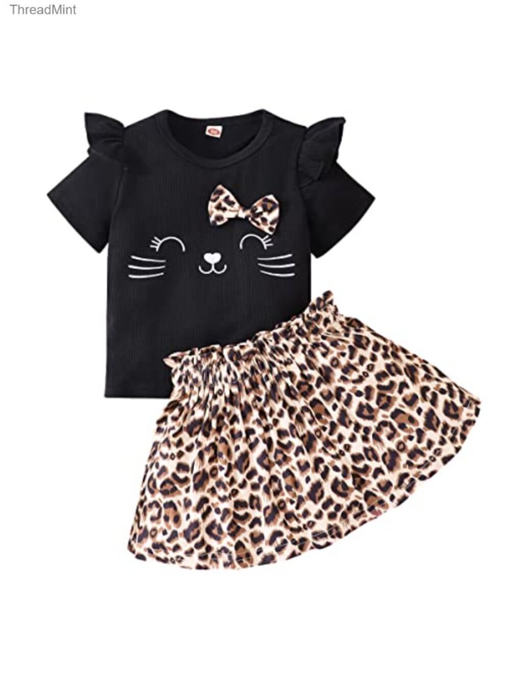 Toddler Girl Skirt Outfit 2pc Summer Flutter Sleeve Cotton Blend Set